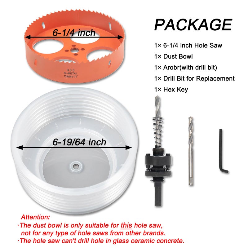 VIKITON 6-1/4 Hole Saw for Recessed Lights  6.25 Inch Hole Cutter with Dust Bowl Catcher for Led Recessed Lighting 6 Inch and Wood Metal Drywall  Bi-Metal Construction - Image 3